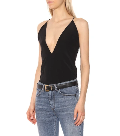 Saint Laurent Cassandre Leather Belt In Nero
