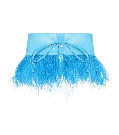 Shop Attico Feather-trimmed Leather Belt In Blue