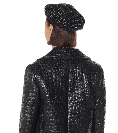 Shop Saint Laurent Crystal-embellished Wool Beret In Black