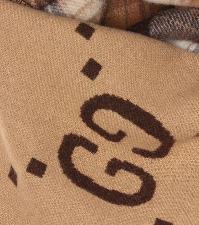 Shop Gucci Gg Reversible Wool Blanket Scarf In Brown
