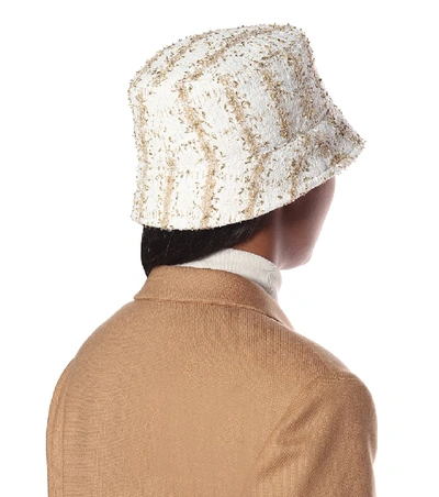 Shop Maison Michel Axel Tweed Bucket Hat In White