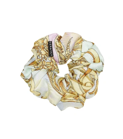 Shop Versace Baroque Silk-faille Scrunchie In Gold