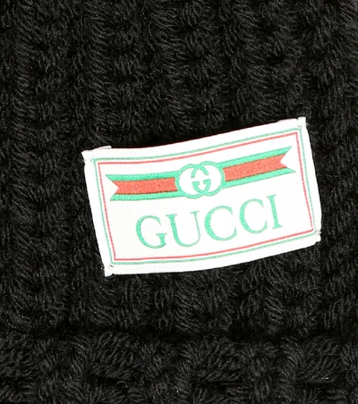 Shop Gucci Ribbed-knit Wool Beanie In Black
