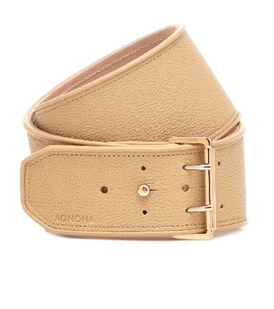 Shop Agnona Leather Belt In Beige