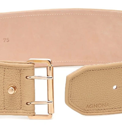 Shop Agnona Leather Belt In Beige