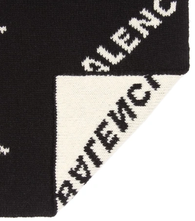 Shop Balenciaga Logo Wool-blend Scarf In Black