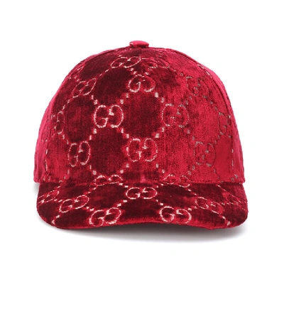 Shop Gucci Gg Velvet Cap In Red