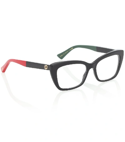 Shop Gucci Rectangular Acetate Glasses In Black