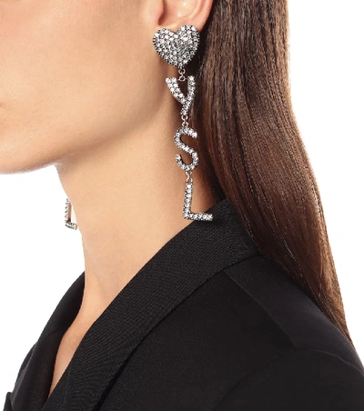 Shop Saint Laurent Ysl Heart Embellished Earrings In Silver
