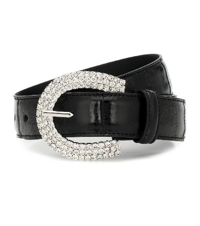 Shop Alessandra Rich Crystal-embellished Leather Belt In Black
