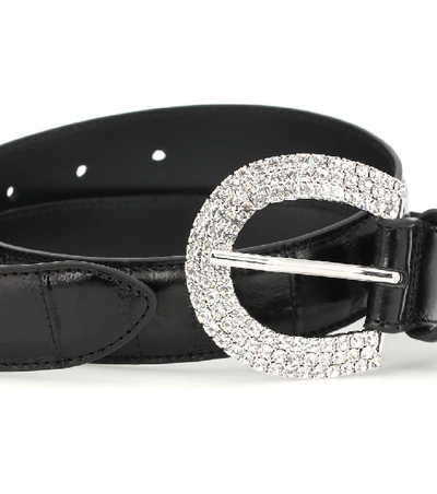 Shop Alessandra Rich Crystal-embellished Leather Belt In Black