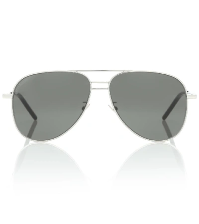 Shop Saint Laurent Classic Sl 11 Aviator Sunglasses In Silver