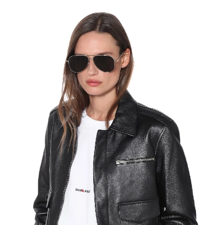 Shop Saint Laurent Classic Sl 11 Aviator Sunglasses In Silver