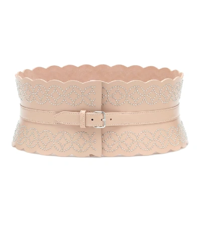 Shop Alaïa Studded Leather Corset Belt In Pink