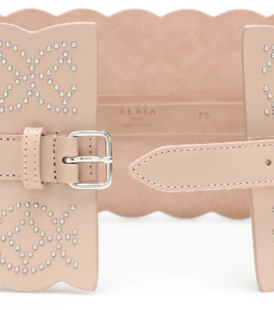 Shop Alaïa Studded Leather Corset Belt In Pink
