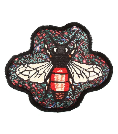 Shop Gucci Bee Embroidered Silk Cushion In Multicoloured