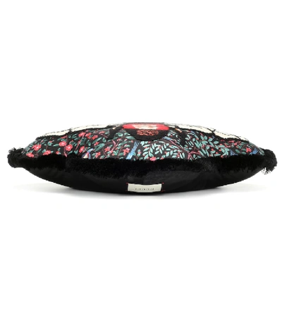 Shop Gucci Bee Embroidered Silk Cushion In Multicoloured