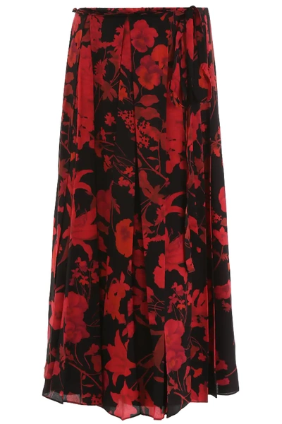 Shop Valentino Pleated Overdyed Skirt In Red,black