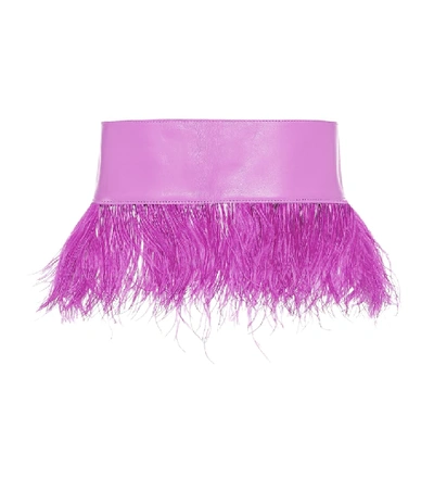 Shop Attico Feather-trimmed Leather Belt In Purple