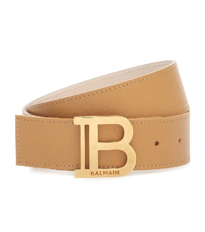 Shop Balmain B-belt Leather Belt In Beige