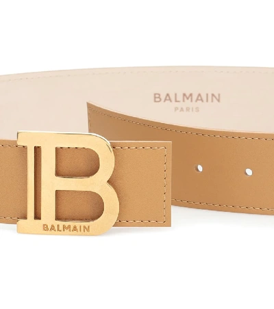 Shop Balmain B-belt Leather Belt In Beige