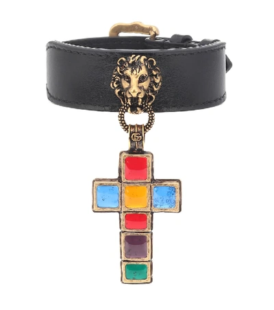 Shop Gucci Leather Bracelet In Black