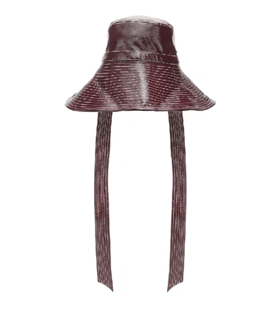 Shop Ganni Patent Faux Leather Hat In Brown