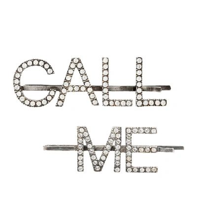Shop Saint Laurent Call Me Embellished Hair Clips In Multicoloured