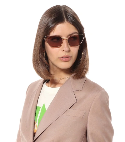 Shop Gucci Angular Metal Sunglasses In Brown