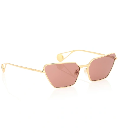 Shop Gucci Angular Metal Sunglasses In Brown