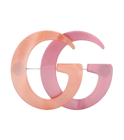 Shop Gucci Double G Resin Brooch In Pink