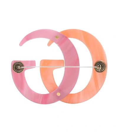 Shop Gucci Double G Resin Brooch In Pink