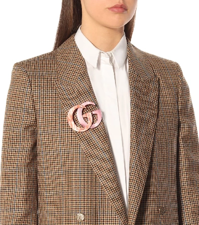 Shop Gucci Double G Resin Brooch In Pink