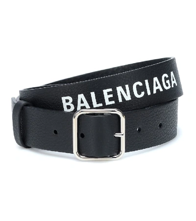 Shop Balenciaga Logo Leather Belt In Black