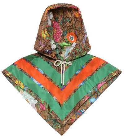 Shop Gucci Gg Flora Printed Nylon Hood In Brown