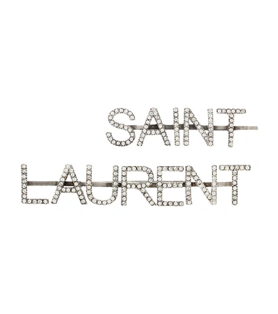 Shop Saint Laurent Crystal-embellished Hair Clips In Silver