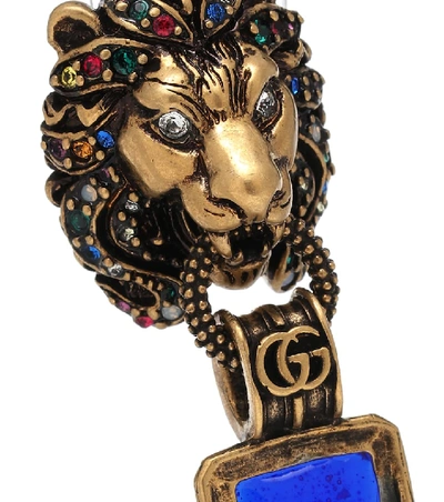 Shop Gucci Lion Head Single Earring In Blue