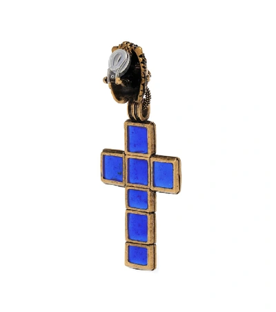 Shop Gucci Lion Head Single Earring In Blue