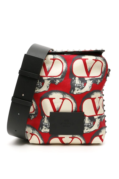Shop Valentino Undercover Skull Messenger Bag In White,red,black