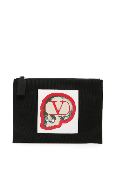Shop Valentino Undercover Skull Pouch In Black,white,red