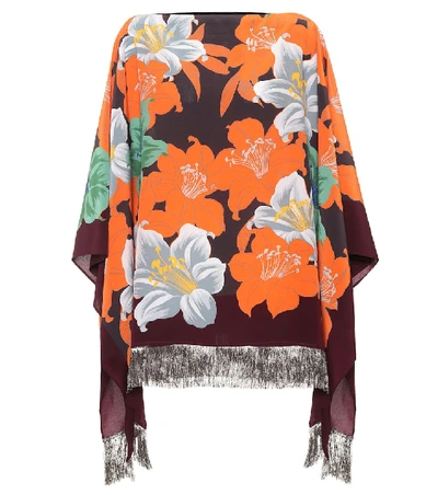 Shop Etro Printed Silk Poncho In Orange