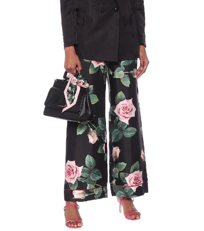 Shop Dolce & Gabbana Floral Silk Scarf In Black