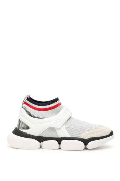 Shop Moncler Baktha Slip-on Sneakers In White,silver,red