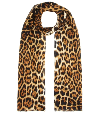 Shop Saint Laurent Leopard Print Silk Scarf In Multicoloured