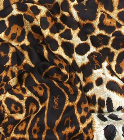 Shop Saint Laurent Leopard Print Silk Scarf In Multicoloured
