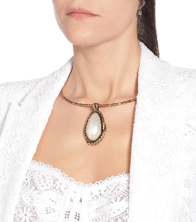 Shop Alexander Mcqueen Choker Necklace With Faux Pearl In Gold