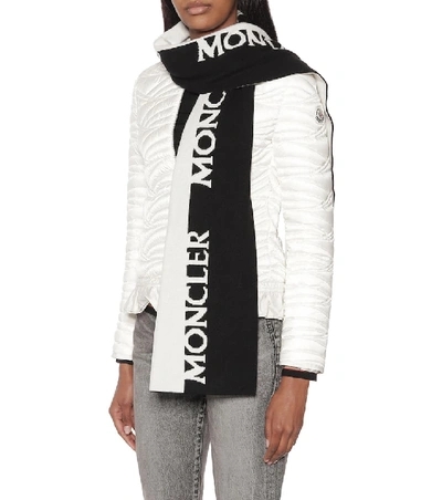 Shop Moncler Logo Wool And Cashmere Scarf In Black