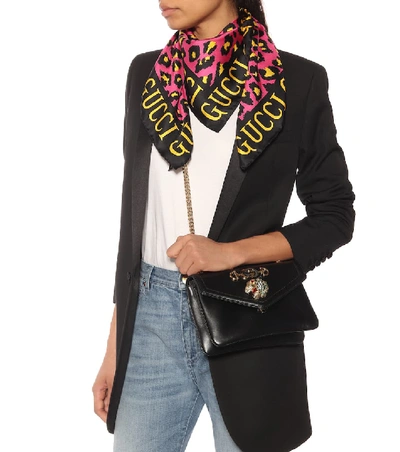 Shop Gucci Leopard Silk Scarf In Pink