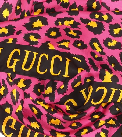 Shop Gucci Leopard Silk Scarf In Pink