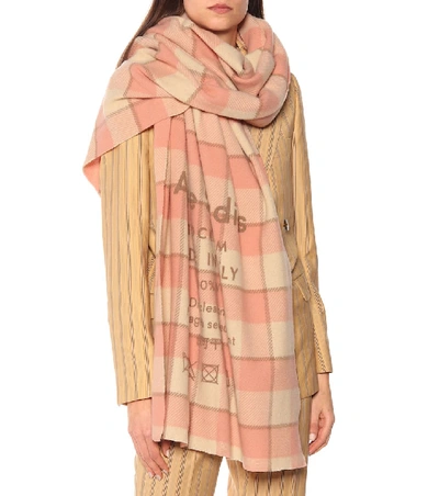 Shop Acne Studios Checked Wool Scarf In Pink